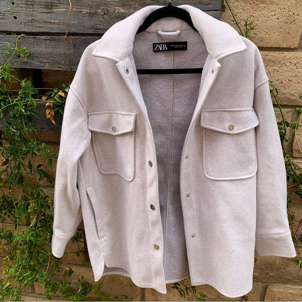 Zara Light Beige structured Shacket Jacket